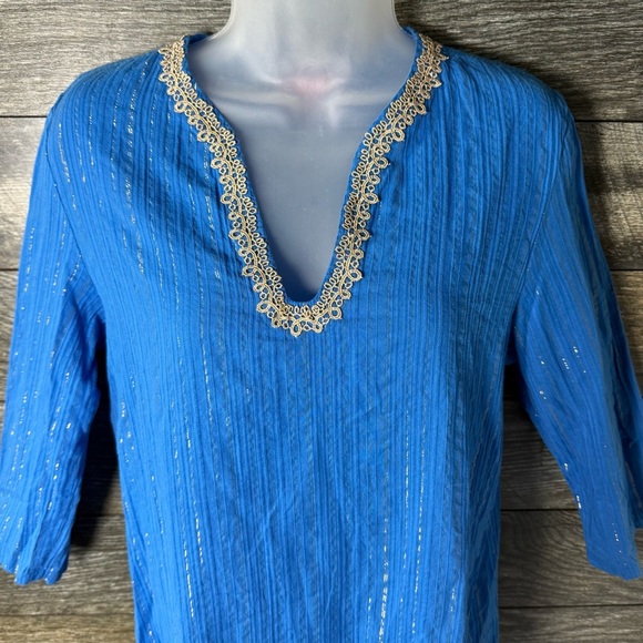 Lilly Pulitzer Small Blue Tunic Dress Shift Crochet Trim Beach Resort Cover Up - Picture 3 of 8